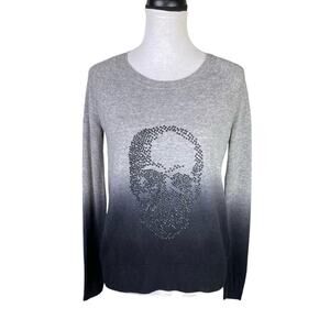 Skull Cashmere Gray Black Ombre Wool Blend Sequin Graphic Knit Pullover Sweater